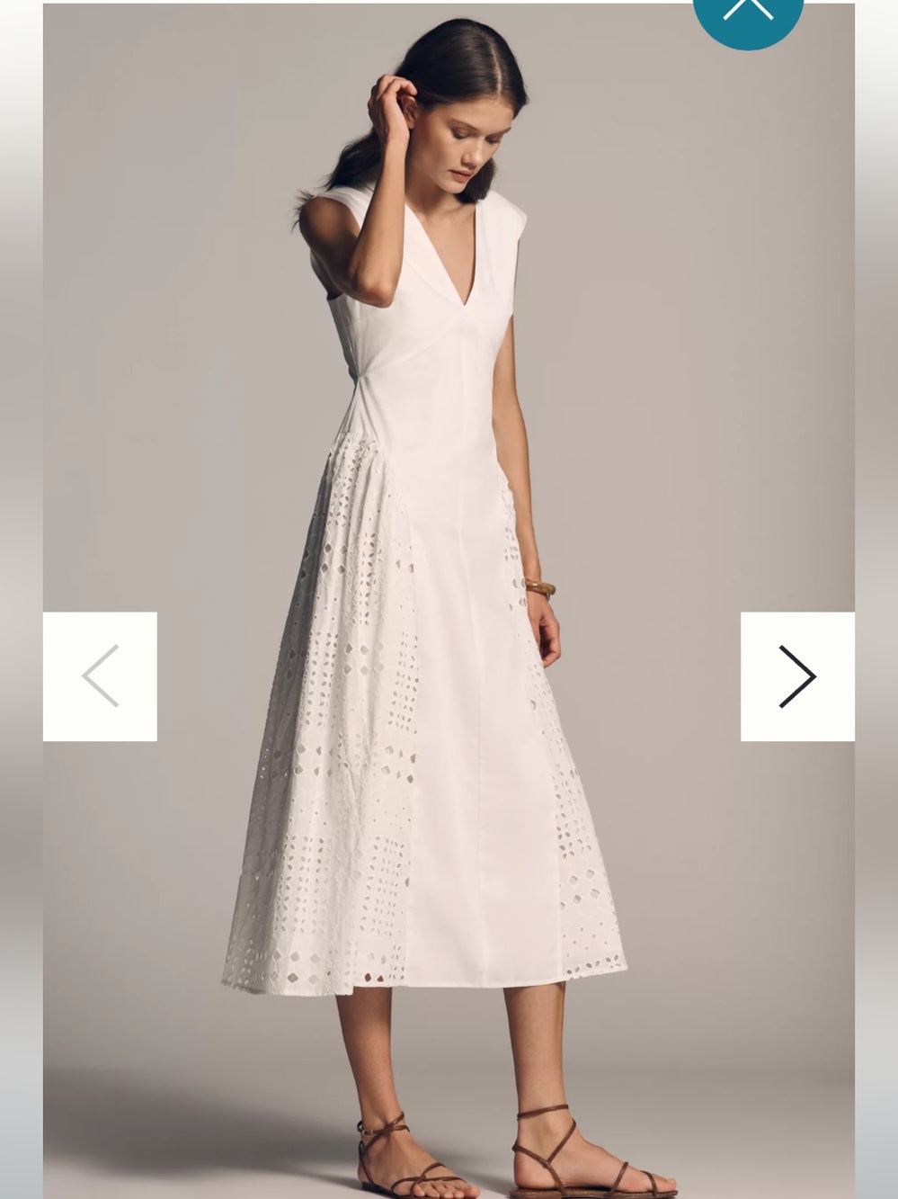 NWT Anthropologie Women’s White Eyelet Midi Dress - Elegant V-Neck Dress M